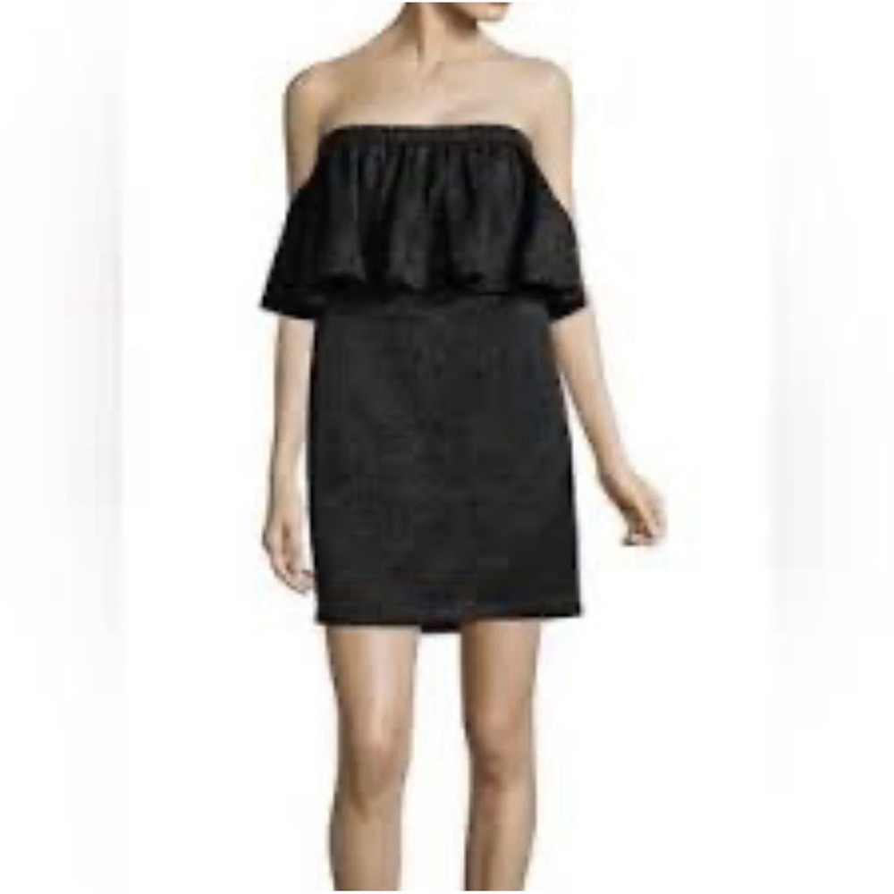 NWT H by Halston Metallic Ruffle Off The Shoulder Black Mini Dress M ($178 MSRP)